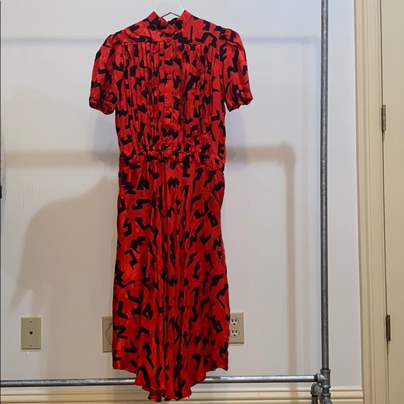 Vintage red silk printed dress - Picture 1 of 3